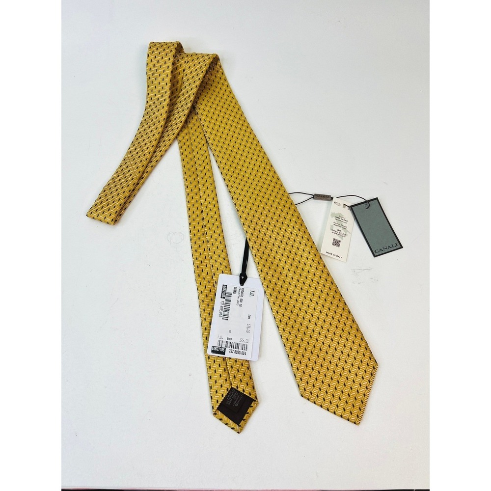 Canali Mens Yellow Geometric 100% Seta Silk Necktie Made in Italy HJ04552 NWT